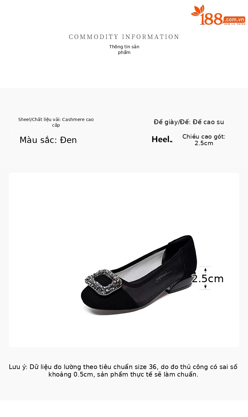 Sandal nữ da thật mũi tròn gót thấp lưới hở mũi — màu đen chi tiết 1