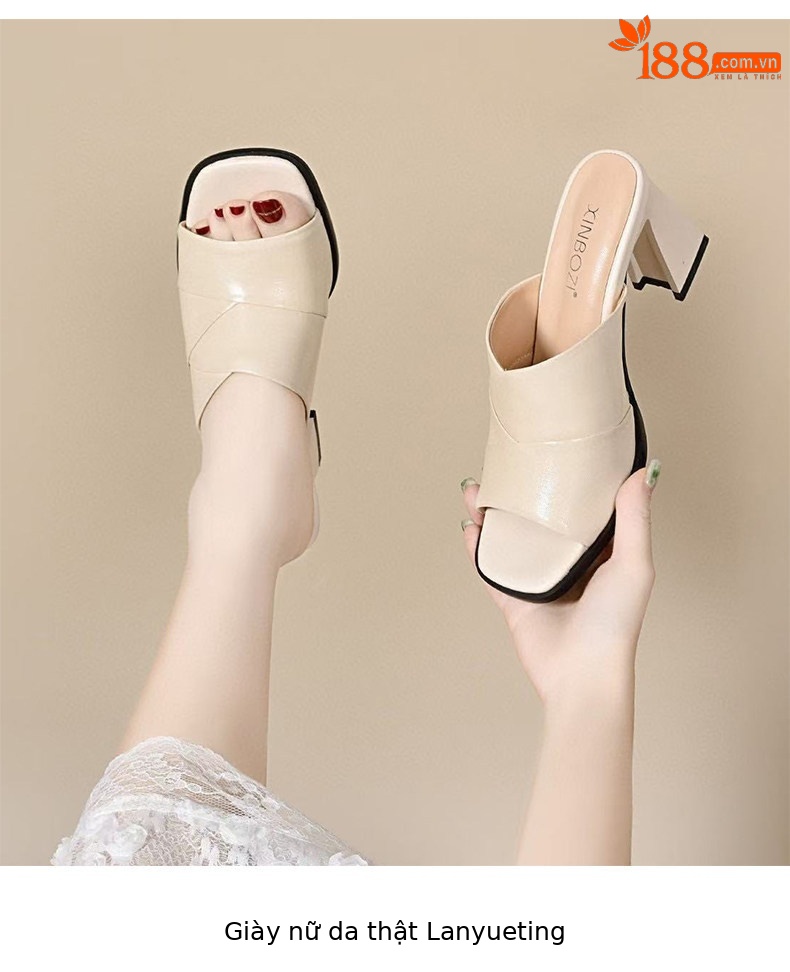 Sandal da thật hở mũi cao gót nữ đế mềm phong cách thời trang — màu đen chi tiết 4