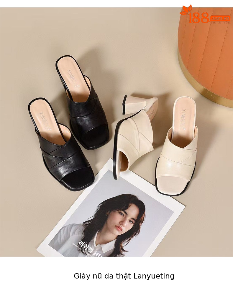 Sandal da thật hở mũi cao gót nữ đế mềm phong cách thời trang — màu đen chi tiết 9