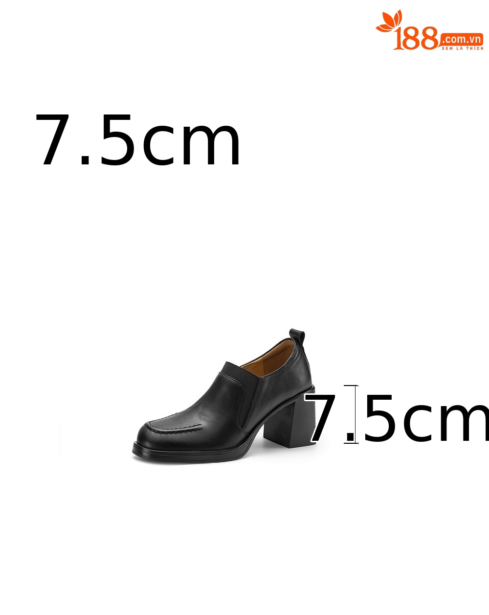 Giày cao gót nữ loafer cổ điển mũi sâu gót vuông 7.5 cm da bò thật — màu nâu chi tiết 3