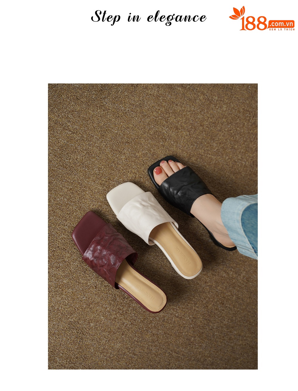 Sandal nữ da cừu lộ ngón chân quai chữ V phong cách Hàn Quốc — đen chi tiết 1