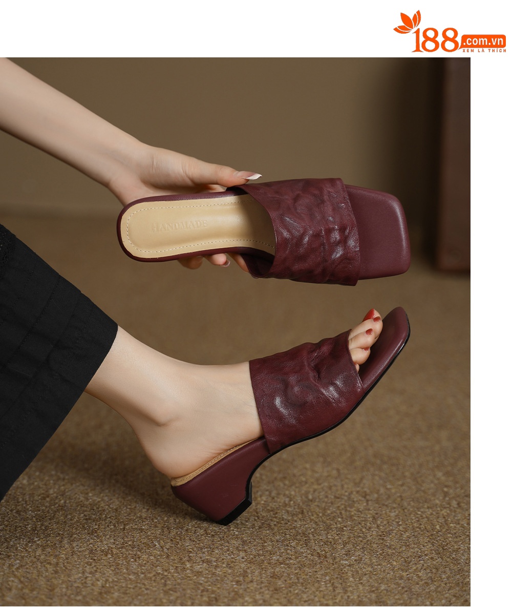 Sandal nữ da cừu lộ ngón chân quai chữ V phong cách Hàn Quốc — đen chi tiết 9