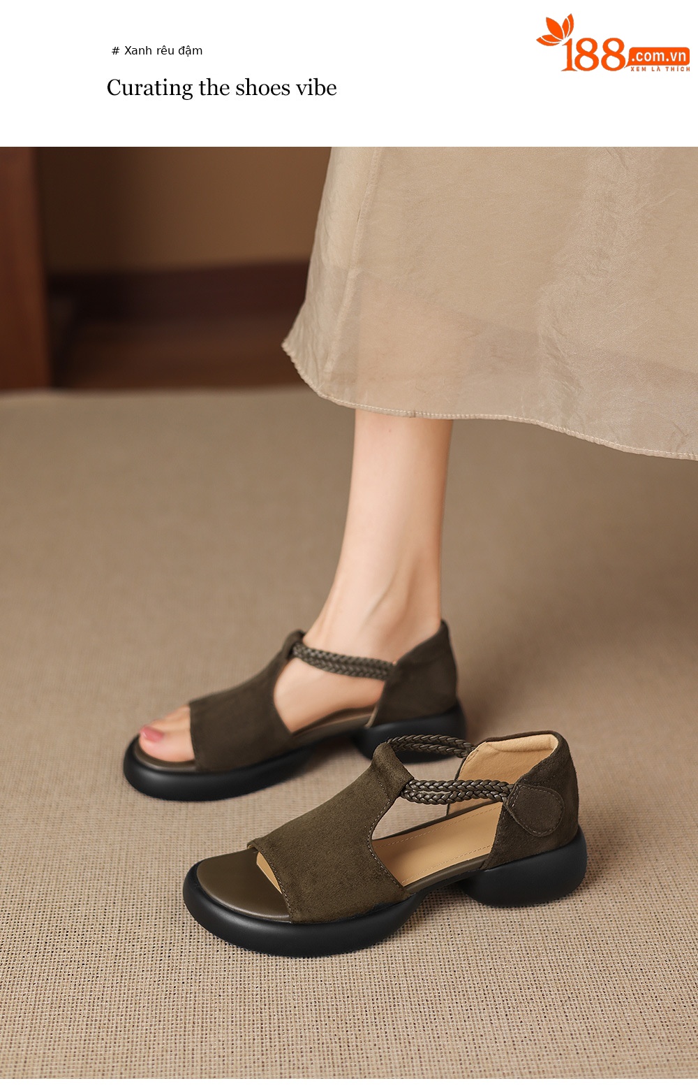 Sandal nữ hở mũi đế dày gót thấp phong cách thể thao, chất liệu da lộn cao cấp — Màu xanh da trời chi tiết 10
