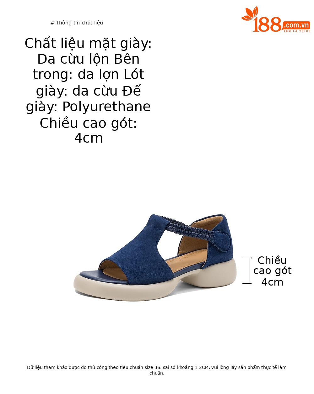 Sandal nữ hở mũi đế dày gót thấp phong cách thể thao, chất liệu da lộn cao cấp — Màu xanh da trời chi tiết 4