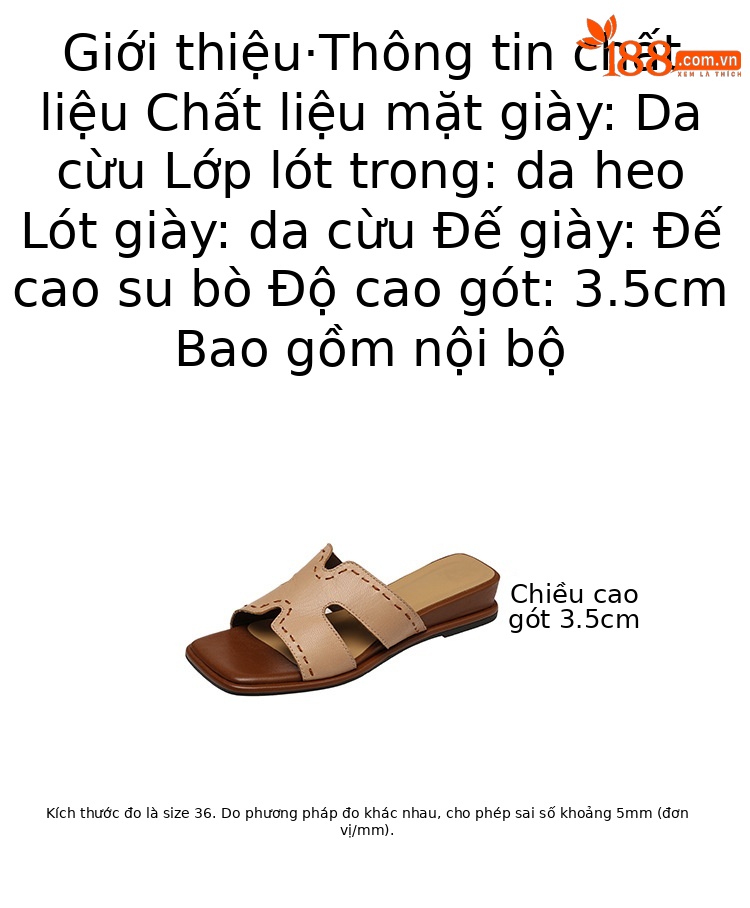 Dép sandal nữ quai chữ V đầu vuông đế bệt da dê — màu nâu chi tiết 3