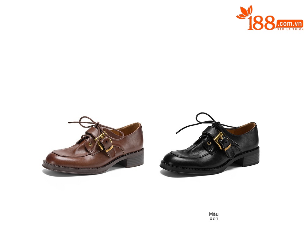 Giày da nữ mũi tròn buộc dây phong cách vintage, gót thấp — màu nâu chi tiết 5