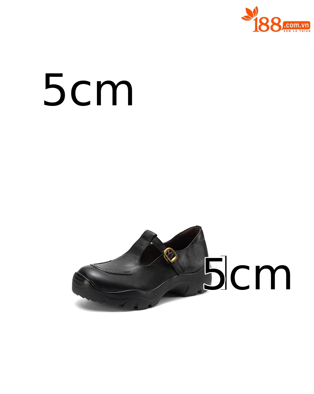 Giày Mary Jane nữ đế dày 5 cm da bò mũi tròn quai ngang khóa T — màu nâu chi tiết 4
