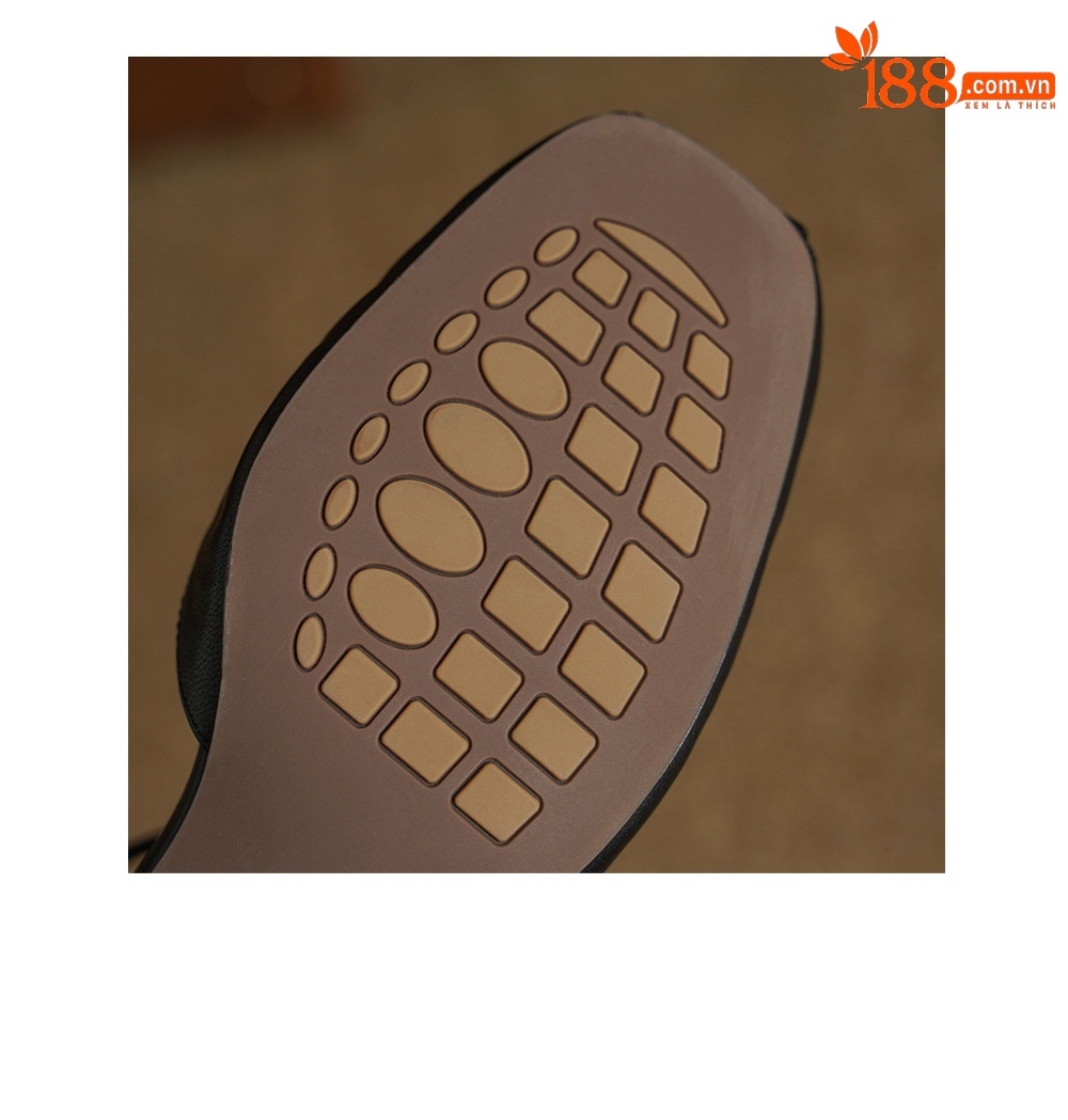 Sandal nữ da dê bện mũi kín quai ngang gót vuông trung bình — đen chi tiết 22