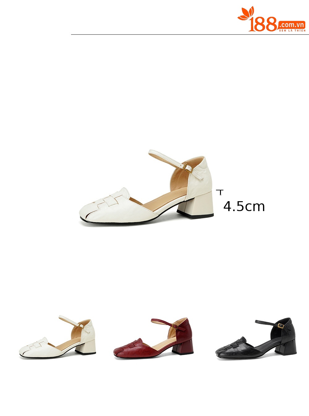 Sandal nữ da dê bện mũi kín quai ngang gót vuông trung bình — đen chi tiết 2