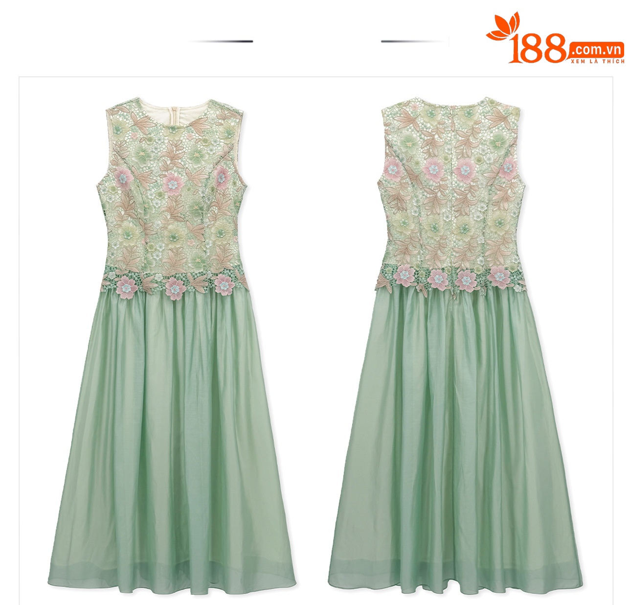 Đầm maxi thêu hoa ren nổi — Xanh lá cây nhạtcolor chi tiết 18
