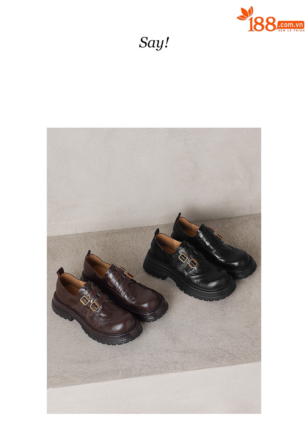 Giày loafer nữ đế dày mũi tròn gót vuông ổn định, khóa thắt lưng kép — màu nâu chi tiết 3