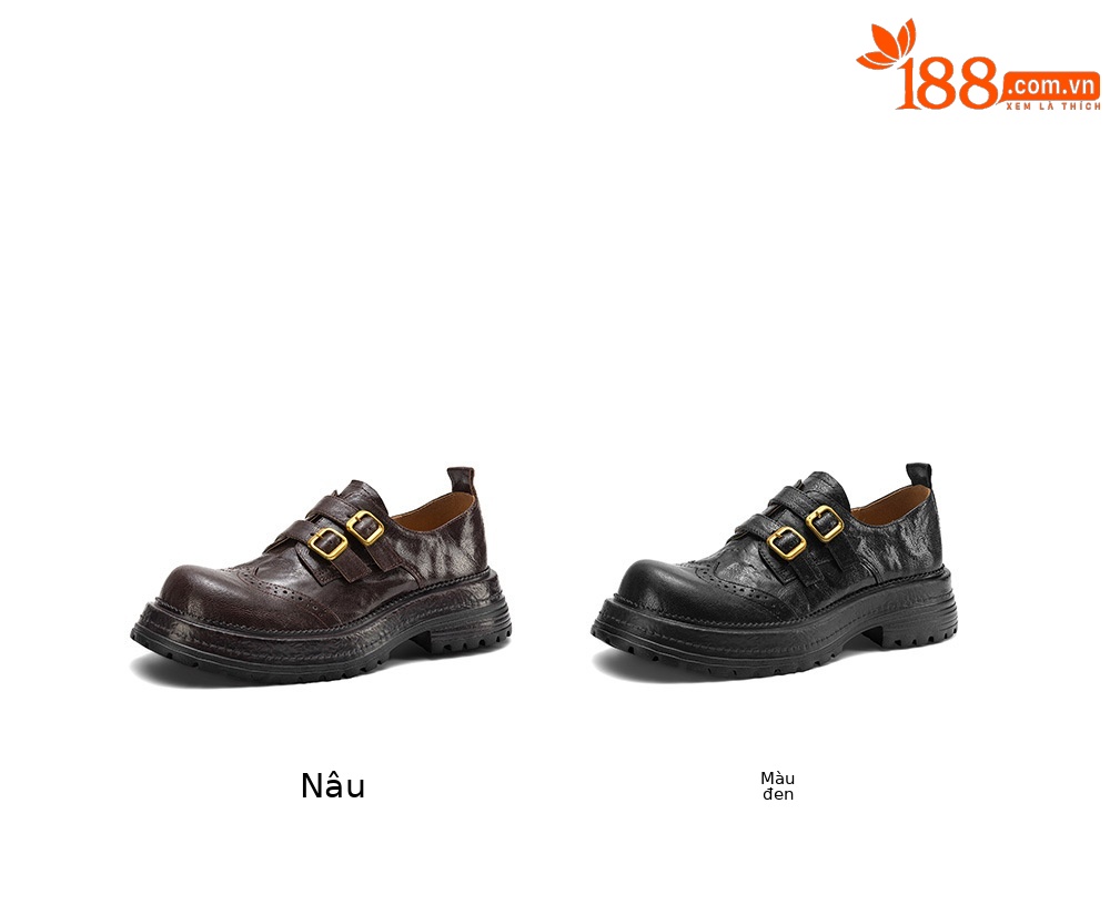 Giày loafer nữ đế dày mũi tròn gót vuông ổn định, khóa thắt lưng kép — màu nâu chi tiết 5