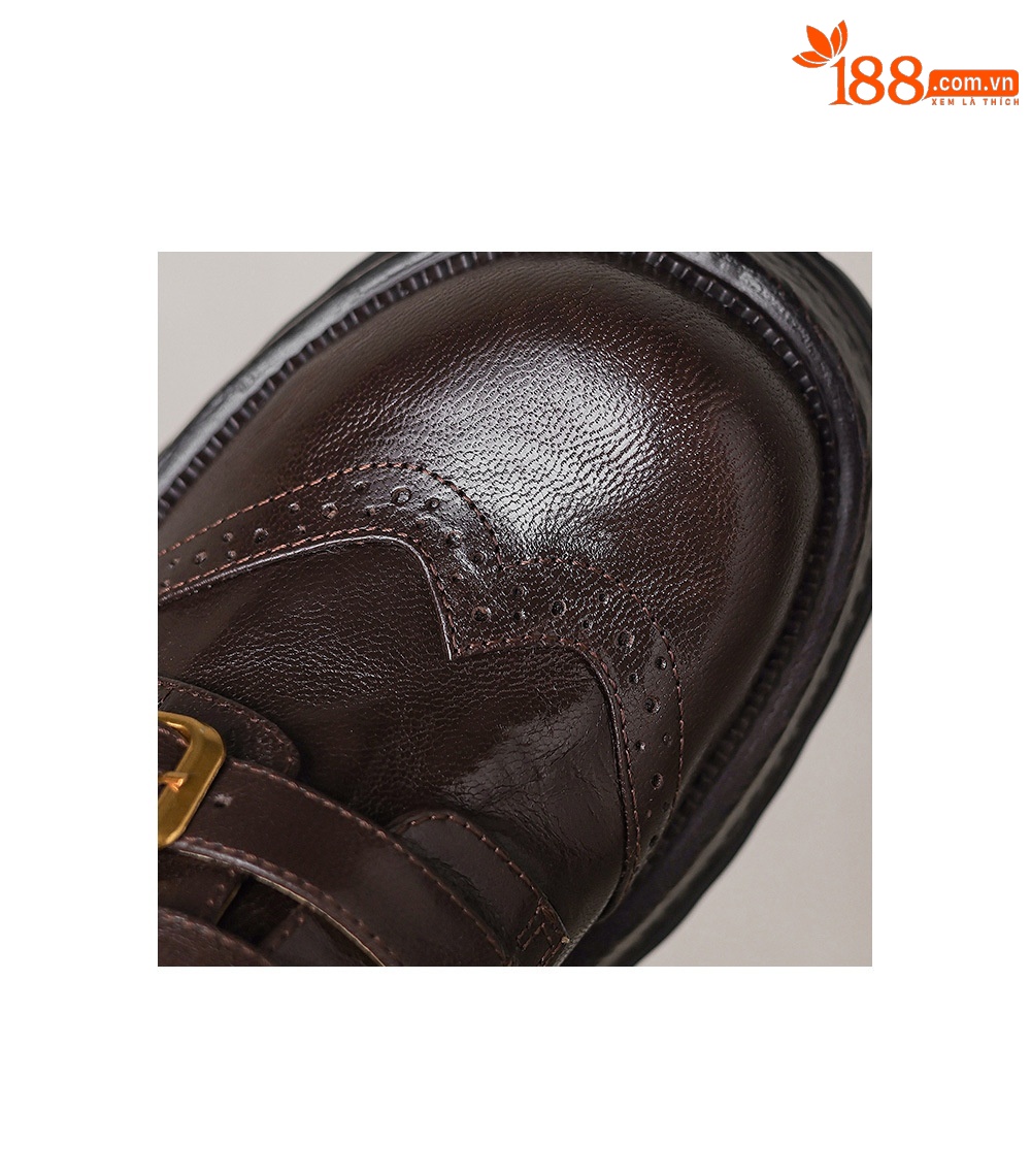 Giày loafer nữ đế dày mũi tròn gót vuông ổn định, khóa thắt lưng kép — màu nâu chi tiết 10