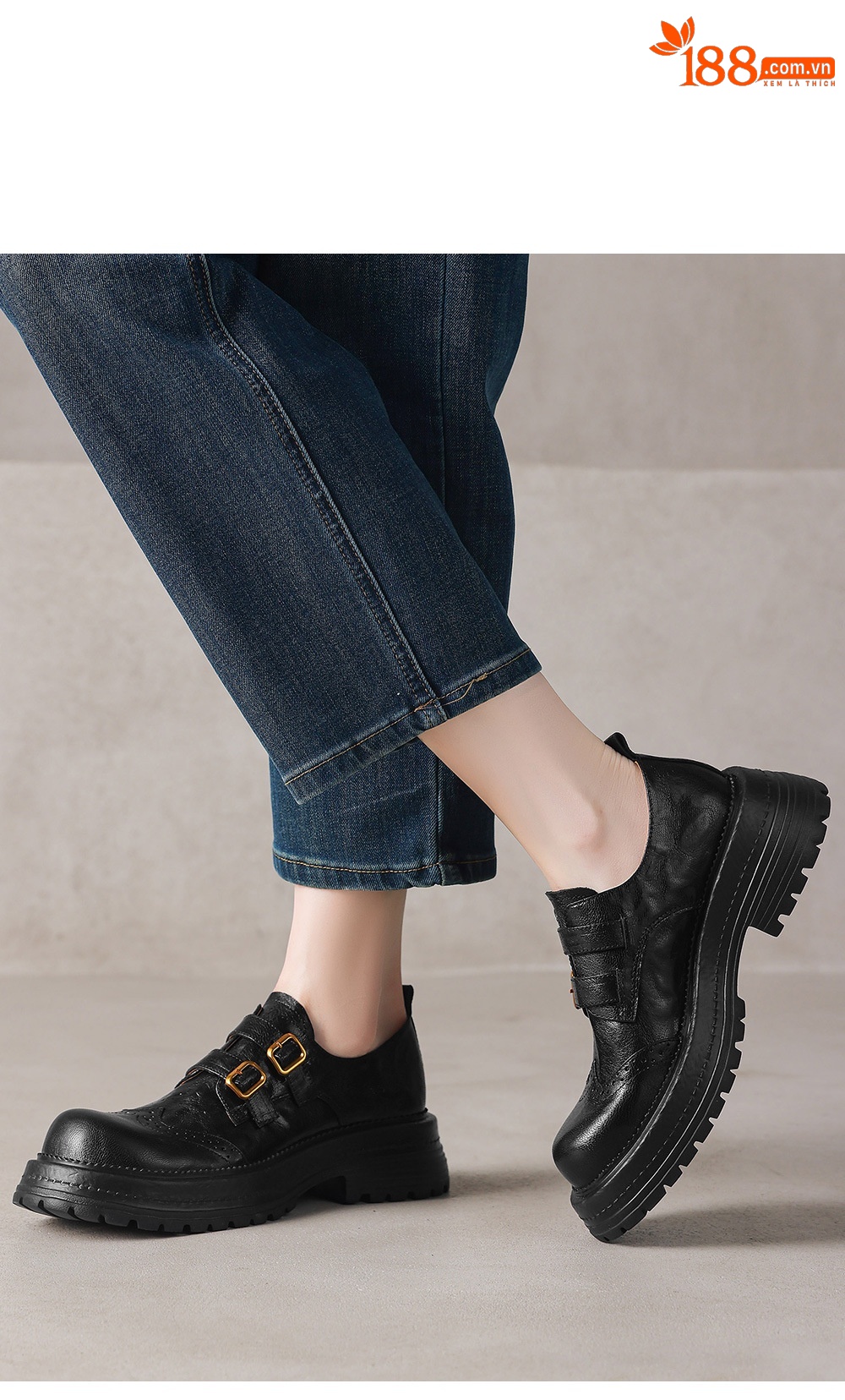 Giày loafer nữ đế dày mũi tròn gót vuông ổn định, khóa thắt lưng kép — màu nâu chi tiết 15