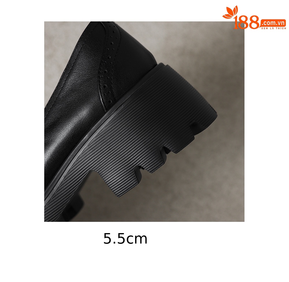 Giày loafer nữ đế xuồng phong cách Anh cổ điển, mũi tròn, gót cao nhỏ, họa tiết hoa sơn trà — màu nâu chi tiết 12