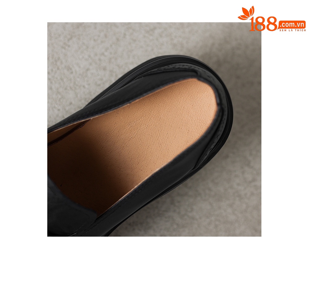 Giày loafer nữ đế xuồng phong cách Anh cổ điển, mũi tròn, gót cao nhỏ, họa tiết hoa sơn trà — màu nâu chi tiết 14