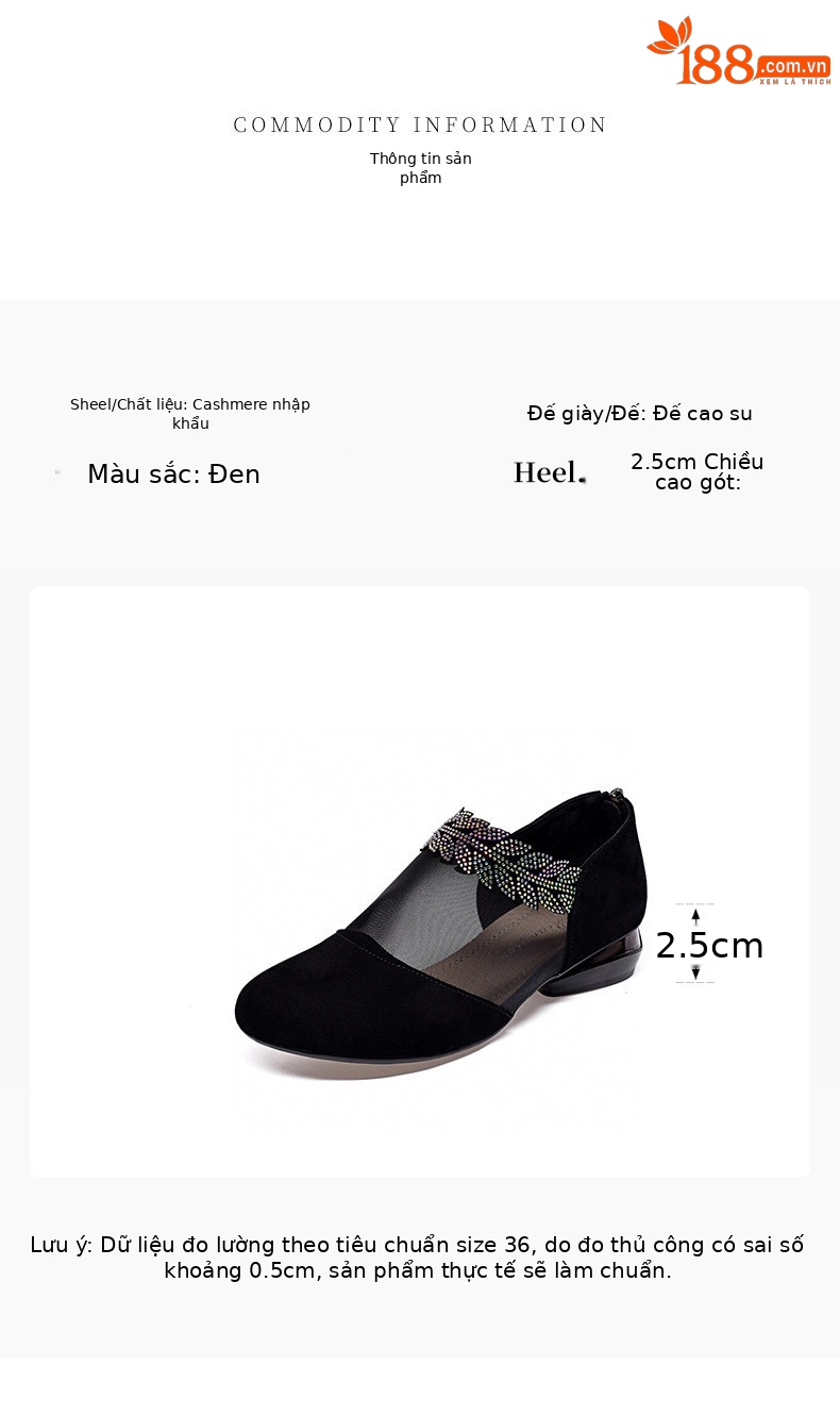 Giày sandal nữ mũi tròn lưới thoáng khí gót thấp đế bệt — màu đen chi tiết 1