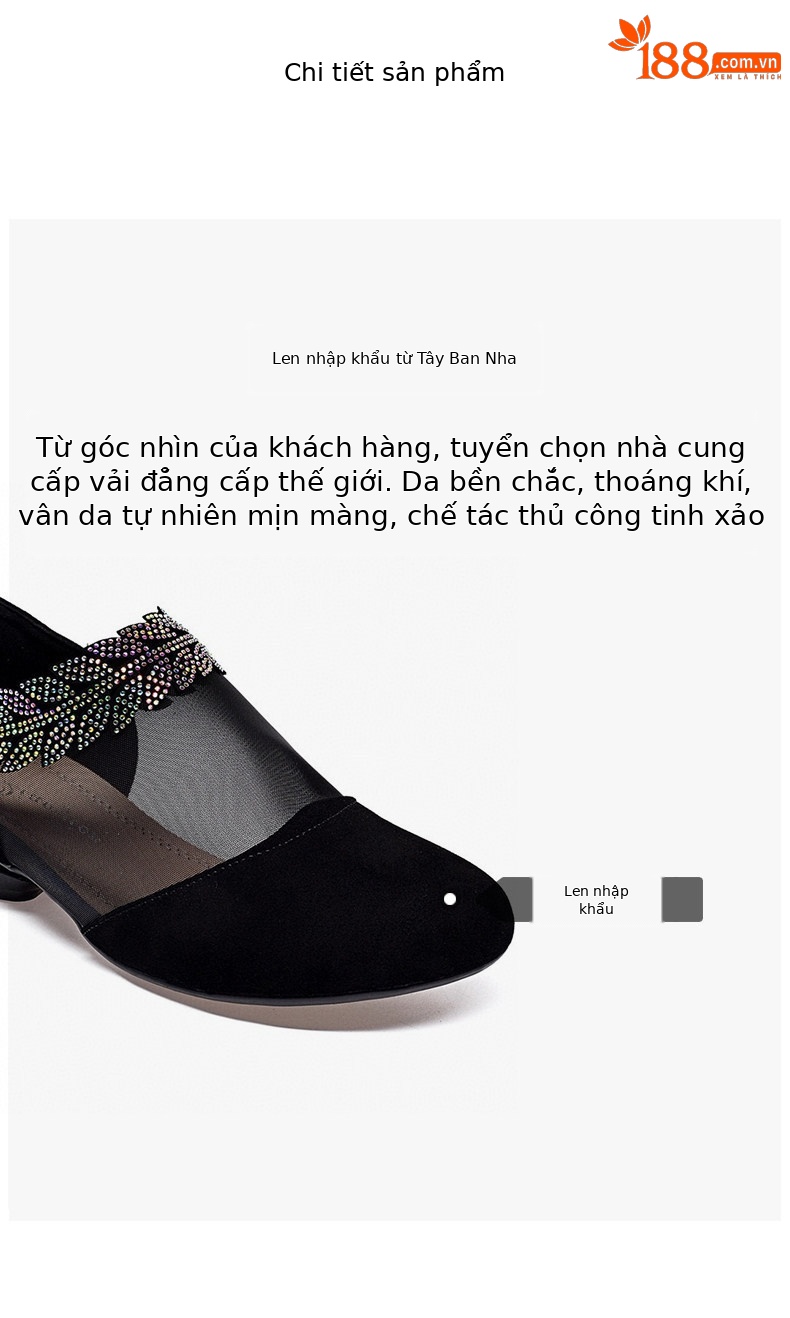 Giày sandal nữ mũi tròn lưới thoáng khí gót thấp đế bệt — màu đen chi tiết 2