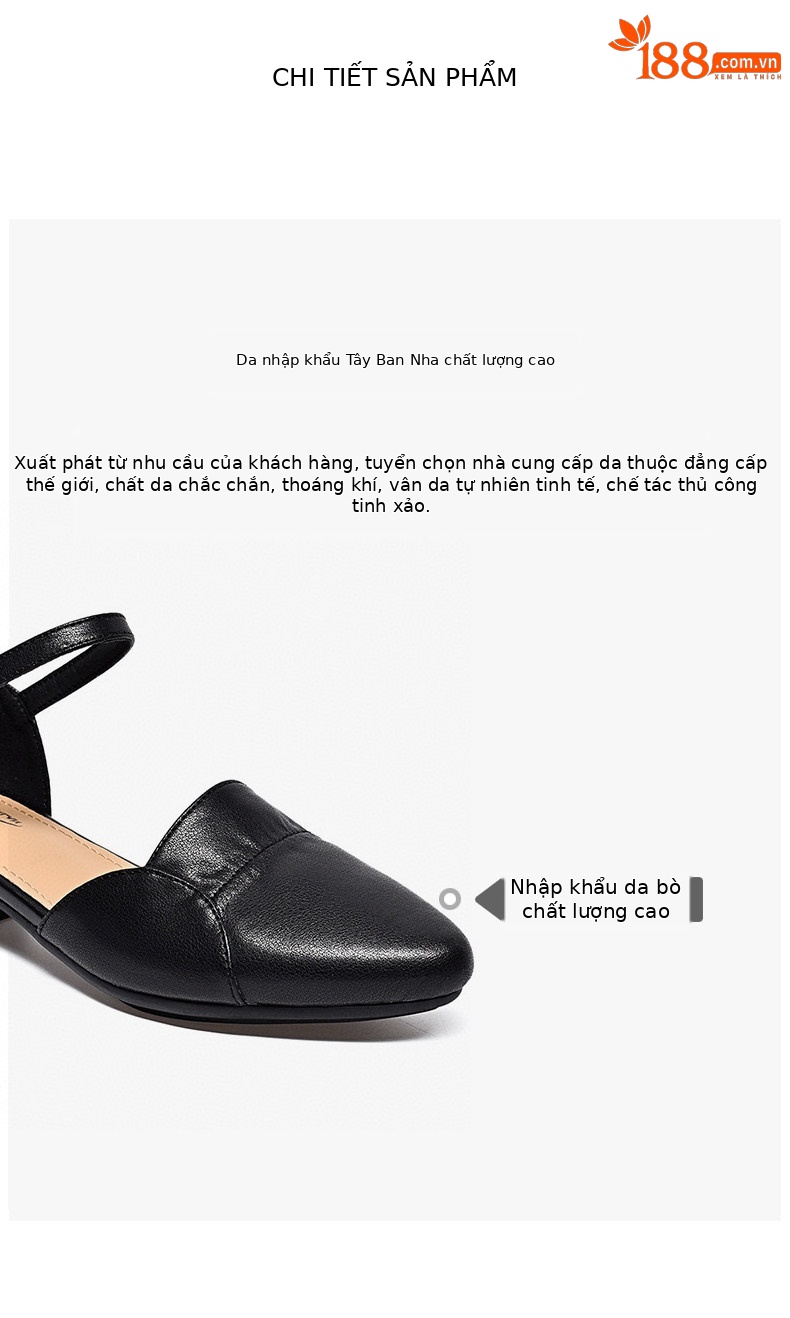 Sandal nữ da thật mũi nhọn quai ngang gót thấp 5 cm — Màu caramel - 5cm chi tiết 2