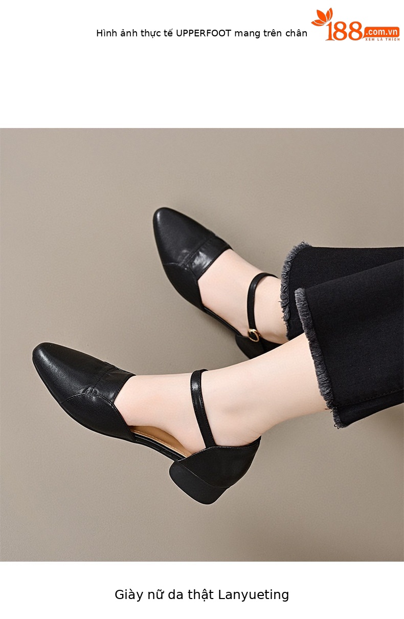 Sandal nữ da thật mũi nhọn quai ngang gót thấp 5 cm — Màu caramel - 5cm chi tiết 3