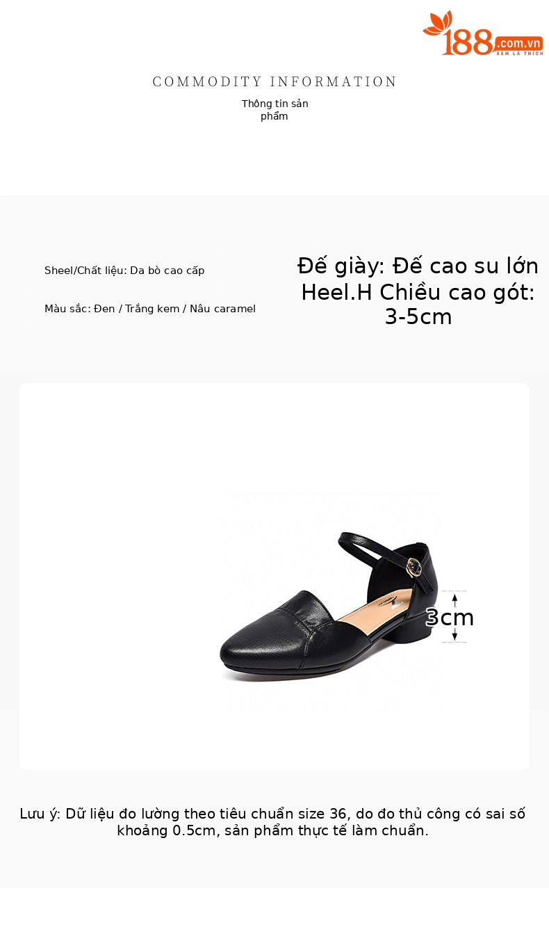Sandal nữ da thật mũi nhọn quai ngang gót thấp 5 cm — Màu caramel - 5cm chi tiết 1