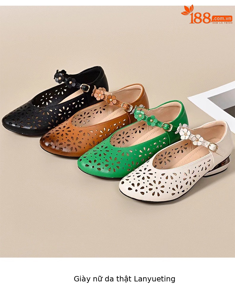 Sandal nữ da thật mũi tròn phong cách retro, gót thấp quai ngang — màu đen chi tiết 4