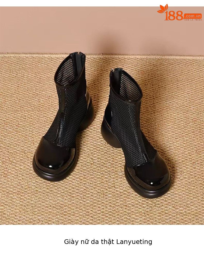 Sandal nữ đế dày gót vuông lưới thoáng khí phong cách La Mã mũi tròn đế mềm — màu đen chi tiết 9