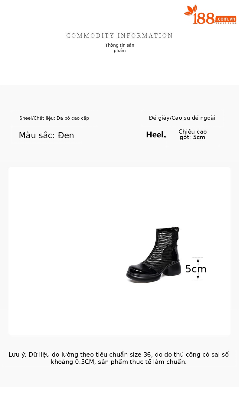 Sandal nữ đế dày gót vuông lưới thoáng khí phong cách La Mã mũi tròn đế mềm — màu đen chi tiết 1