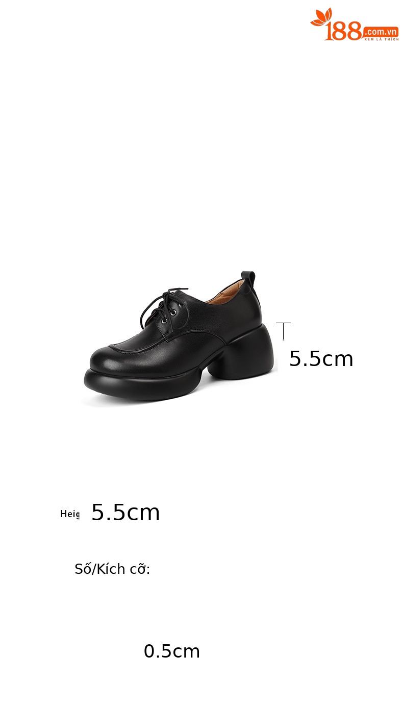 Giày loafer nữ dây buộc phong cách Anh, gót vuông 5,5 cm, mũi sâu, đế dày — màu nâu chi tiết 2