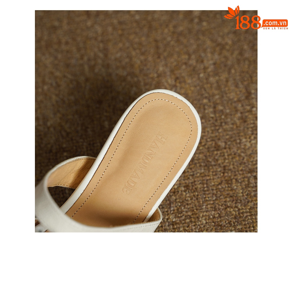 Dép sandal nữ xỏ ngón đế bệt mũi nhọn đính đá pháo hoa họa tiết hoa — Màu caramel cừu lật chi tiết 18