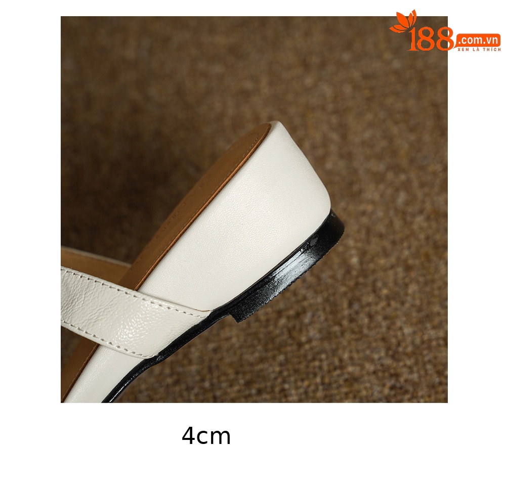 Dép sandal nữ xỏ ngón đế bệt mũi nhọn đính đá pháo hoa họa tiết hoa — Màu caramel cừu lật chi tiết 19