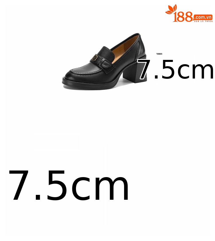 Giày loafer nữ cao gót phong cách Anh quốc vintage, da bò thật gót vuông — màu nâu chi tiết 3