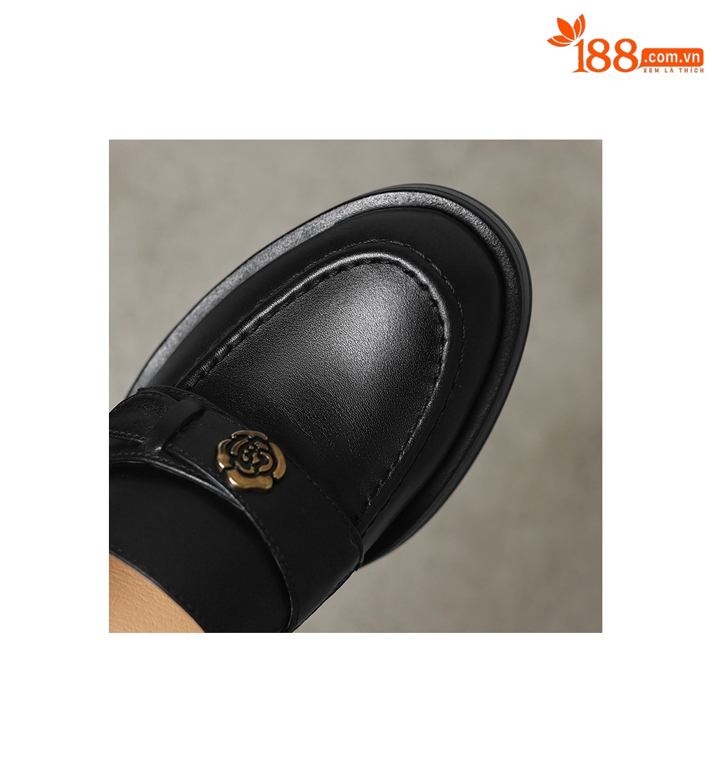 Giày loafer nữ cao gót phong cách Anh quốc vintage, da bò thật gót vuông — màu nâu chi tiết 9