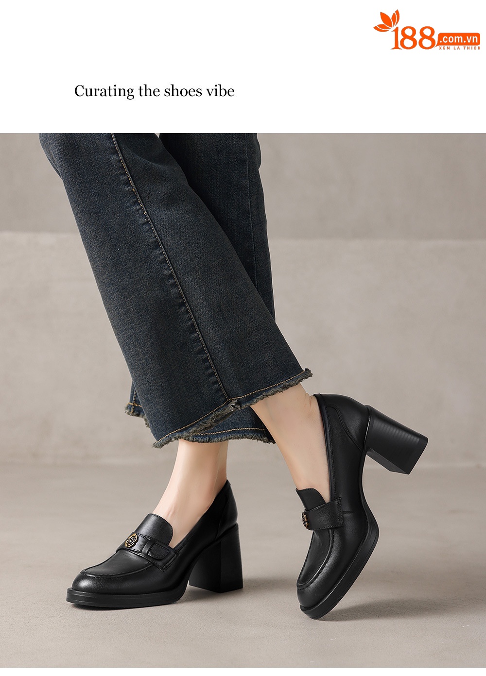 Giày loafer nữ cao gót phong cách Anh quốc vintage, da bò thật gót vuông — màu nâu chi tiết 13