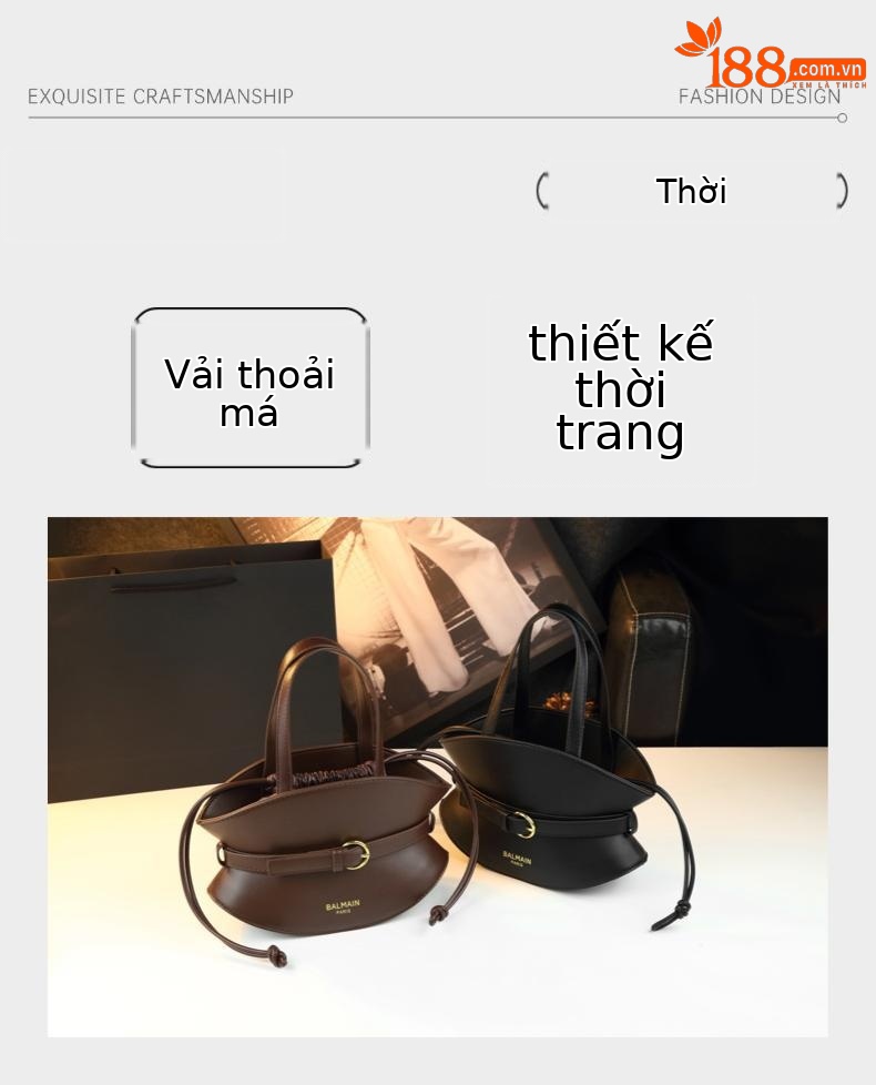 Túi xách tay nữ dáng quạt da thật phong cách vintage — màu trắng ngà, đen, màu cà phê, màu cam chi tiết 4