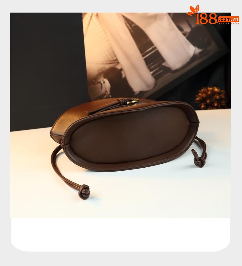 Túi xách tay nữ dáng quạt da thật phong cách vintage — màu trắng ngà, đen, màu cà phê, màu cam chi tiết 16