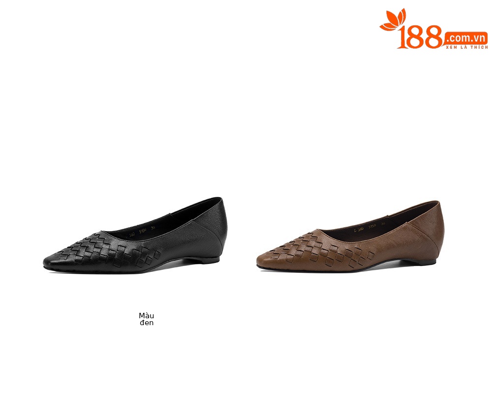 Giày da cừu dệt mũi nhọn gót thấp 3 cm nữ — màu nâu chi tiết 5