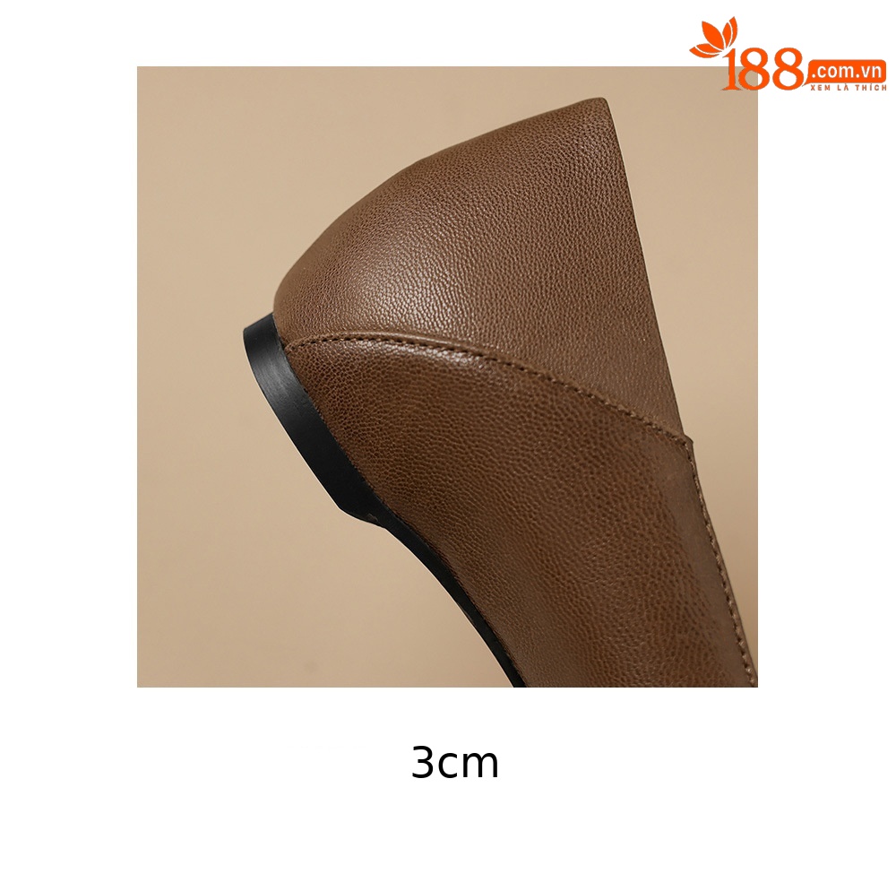 Giày da cừu dệt mũi nhọn gót thấp 3 cm nữ — màu nâu chi tiết 11