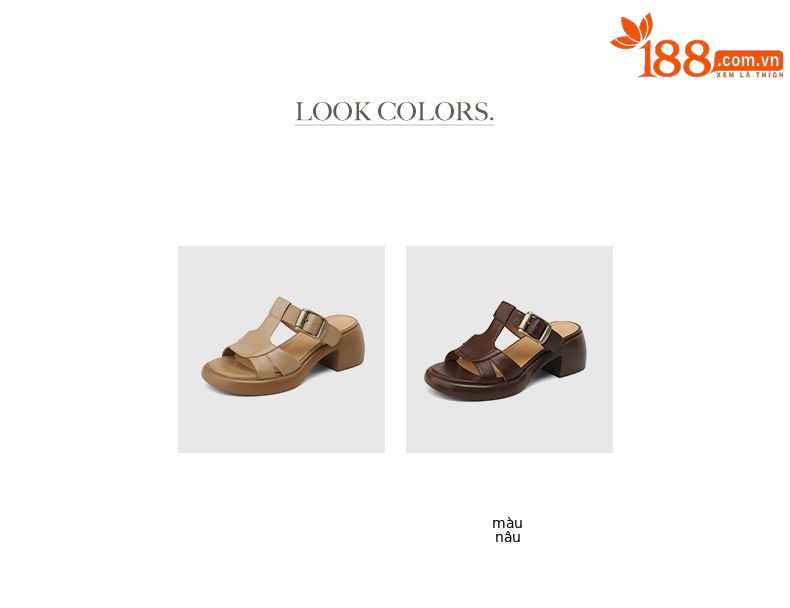 Sandal nữ hở mũi quai chữ T đế cao gót 6 cm, da mềm phong cách La Mã — màu nâu chi tiết 5