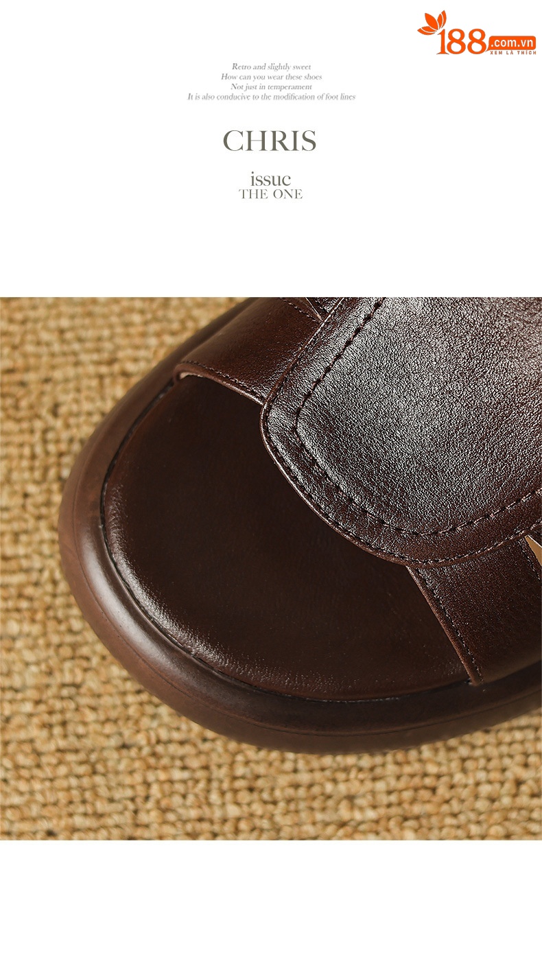 Sandal nữ hở mũi quai chữ T đế cao gót 6 cm, da mềm phong cách La Mã — màu nâu chi tiết 14