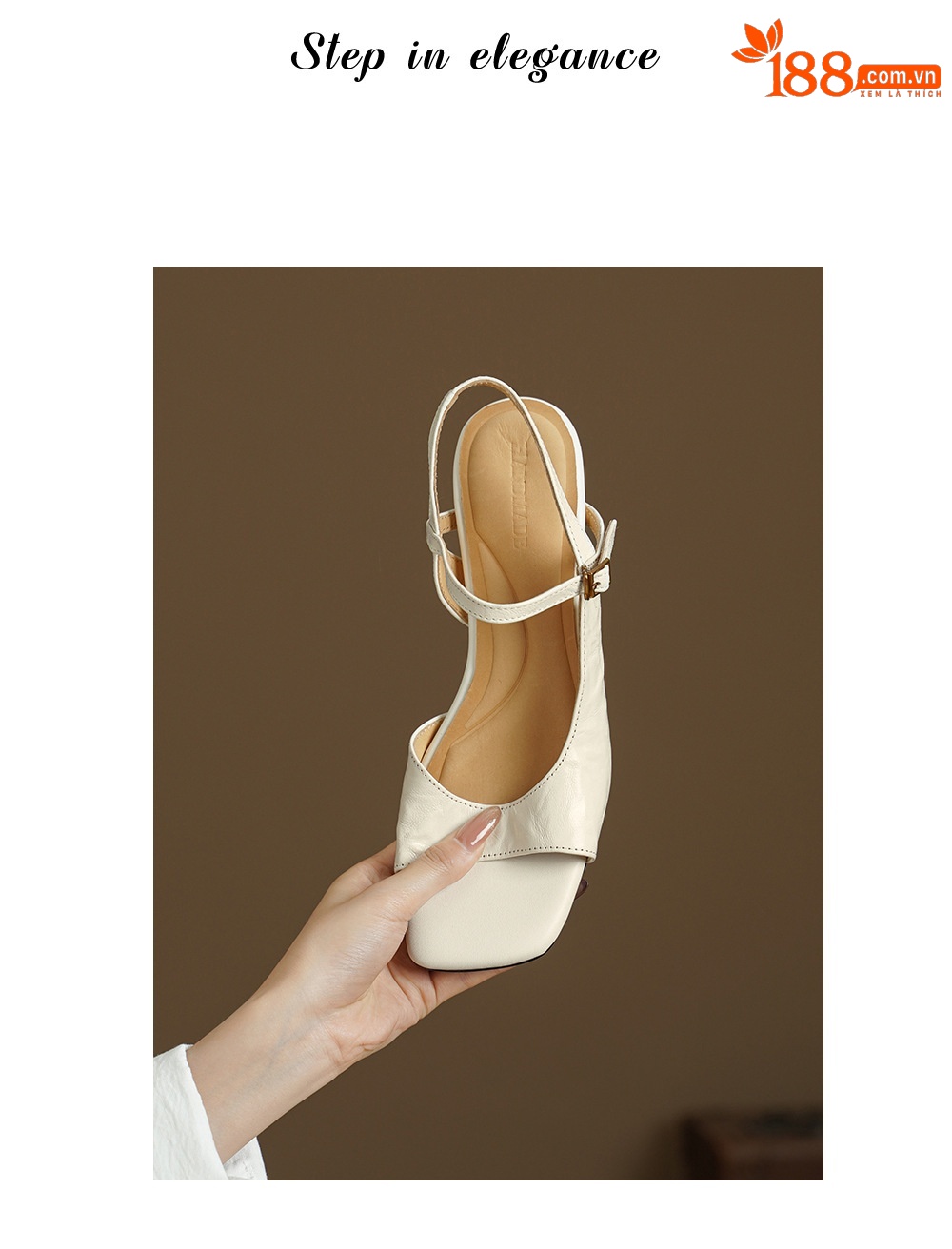 Sandal nữ da dê hở mũi gót vuông 4,5 cm phong cách Hàn Quốc — đen chi tiết 1