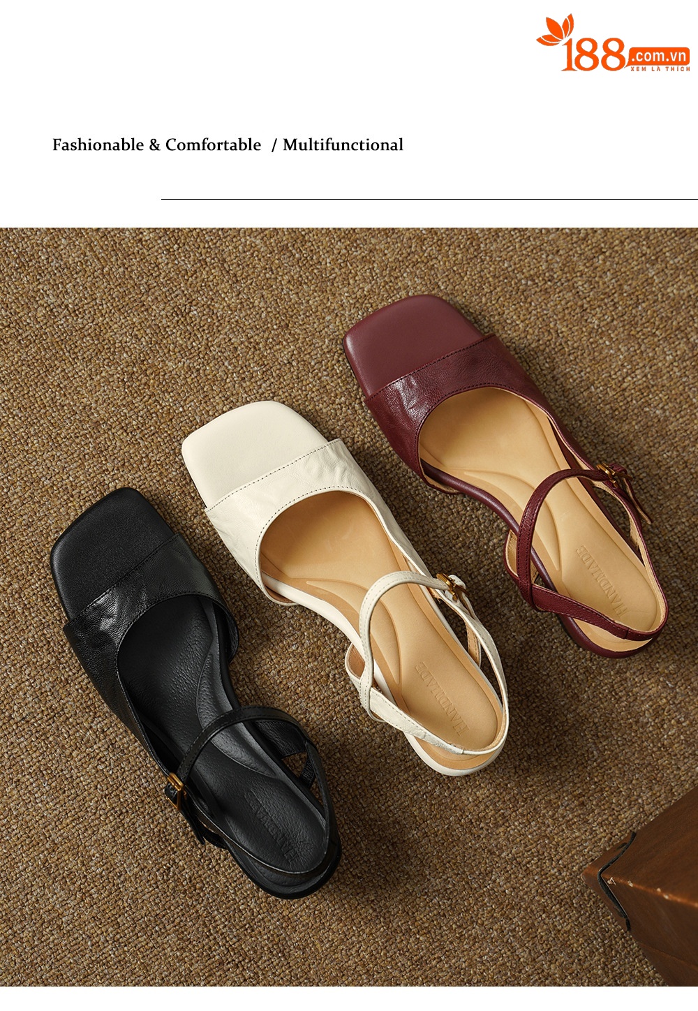 Sandal nữ da dê hở mũi gót vuông 4,5 cm phong cách Hàn Quốc — đen chi tiết 13