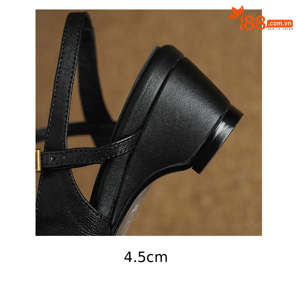 Sandal nữ da dê hở mũi gót vuông 4,5 cm phong cách Hàn Quốc — đen chi tiết 20