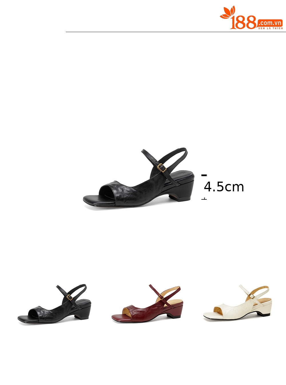 Sandal nữ da dê hở mũi gót vuông 4,5 cm phong cách Hàn Quốc — đen chi tiết 2