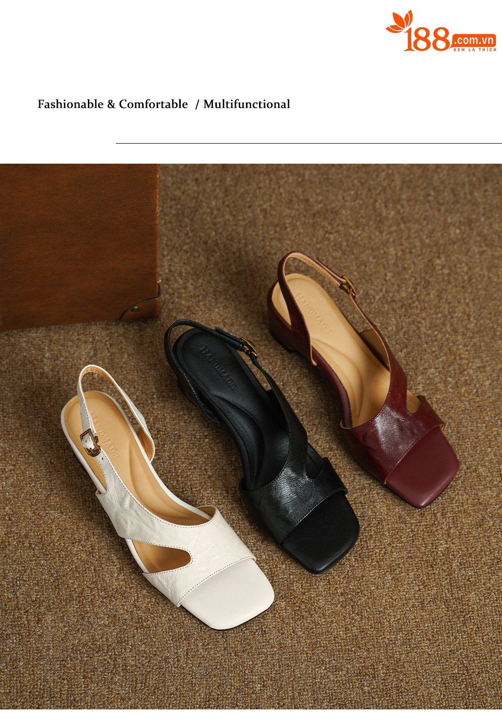 Sandal nữ hở mũi da dê gót thấp 4,5 cm phong cách Hàn Quốc khóa cài đơn giản — đen chi tiết 11