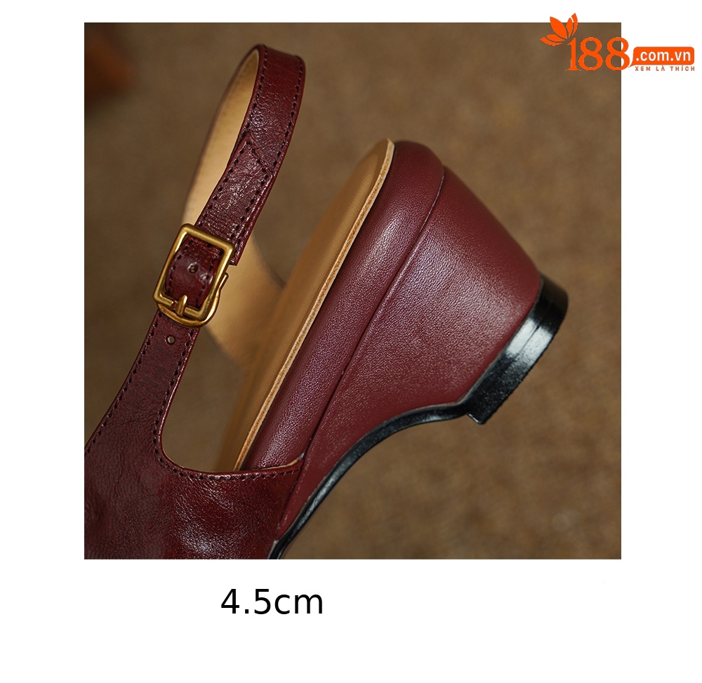 Sandal nữ hở mũi da dê gót thấp 4,5 cm phong cách Hàn Quốc khóa cài đơn giản — đen chi tiết 18