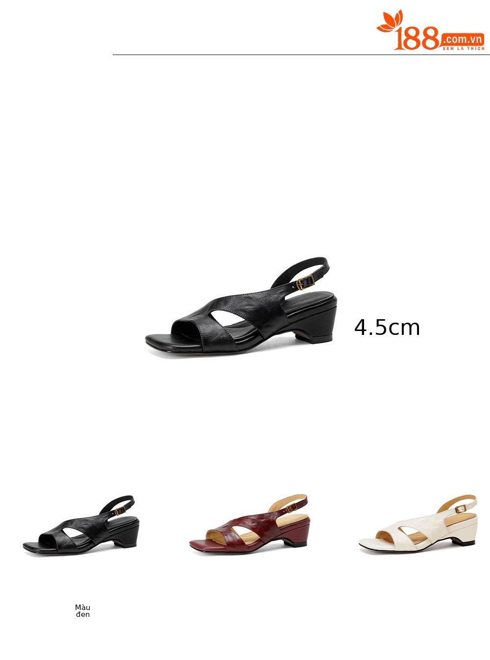 Sandal nữ hở mũi da dê gót thấp 4,5 cm phong cách Hàn Quốc khóa cài đơn giản — đen chi tiết 2
