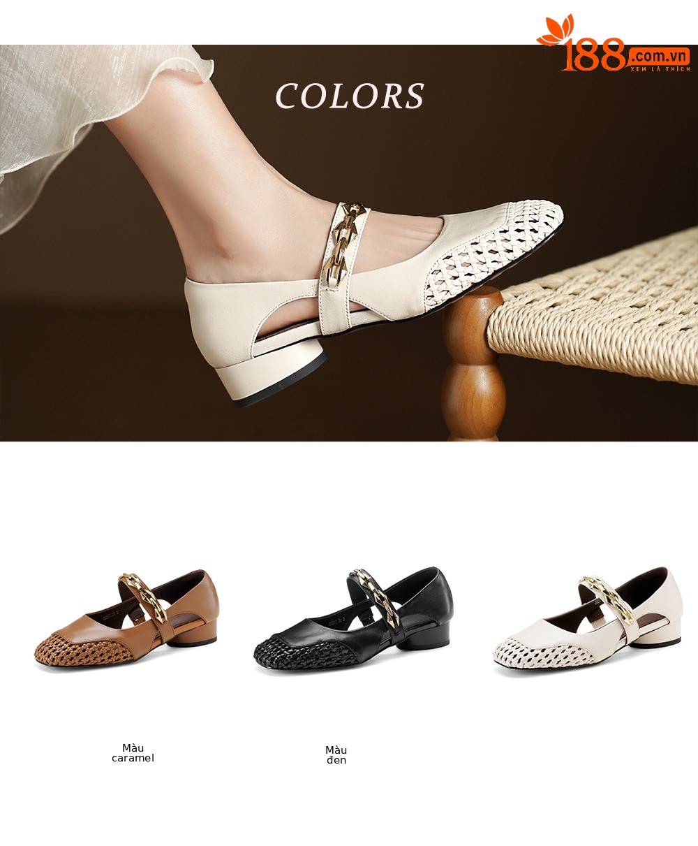 Sandal nữ gót thấp mũi hở quai ngang đế xuồng cỡ lớn 33–43 — đen chi tiết 3
