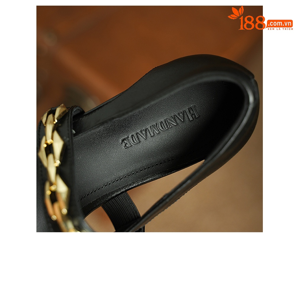 Sandal nữ gót thấp mũi hở quai ngang đế xuồng cỡ lớn 33–43 — đen chi tiết 21
