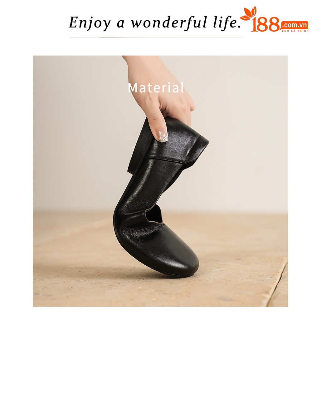 Giày bệt nữ mũi tròn da bò mềm đế bằng phong cách basic — màu nâu chi tiết 2